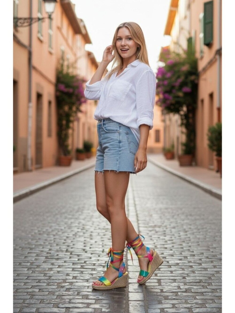 Liliana Emilia 3 Rainbow Espadrille Wedge Sandals With Tie-Up Straps Size 8